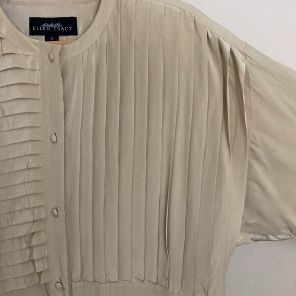 Linda Allard for Ellen Tracy Vintage Pleated Silk Blouse size 6 Office Retro 80s - Picture 3 of 11